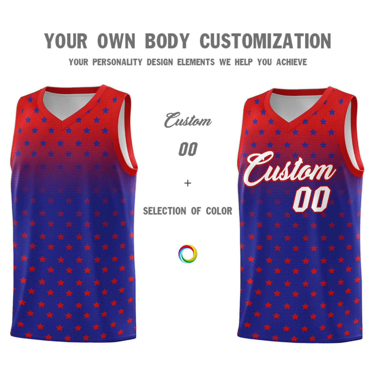Custom Red Royal Gradient Start Pattern Basketball Jersey Kits|KXKSHOP
