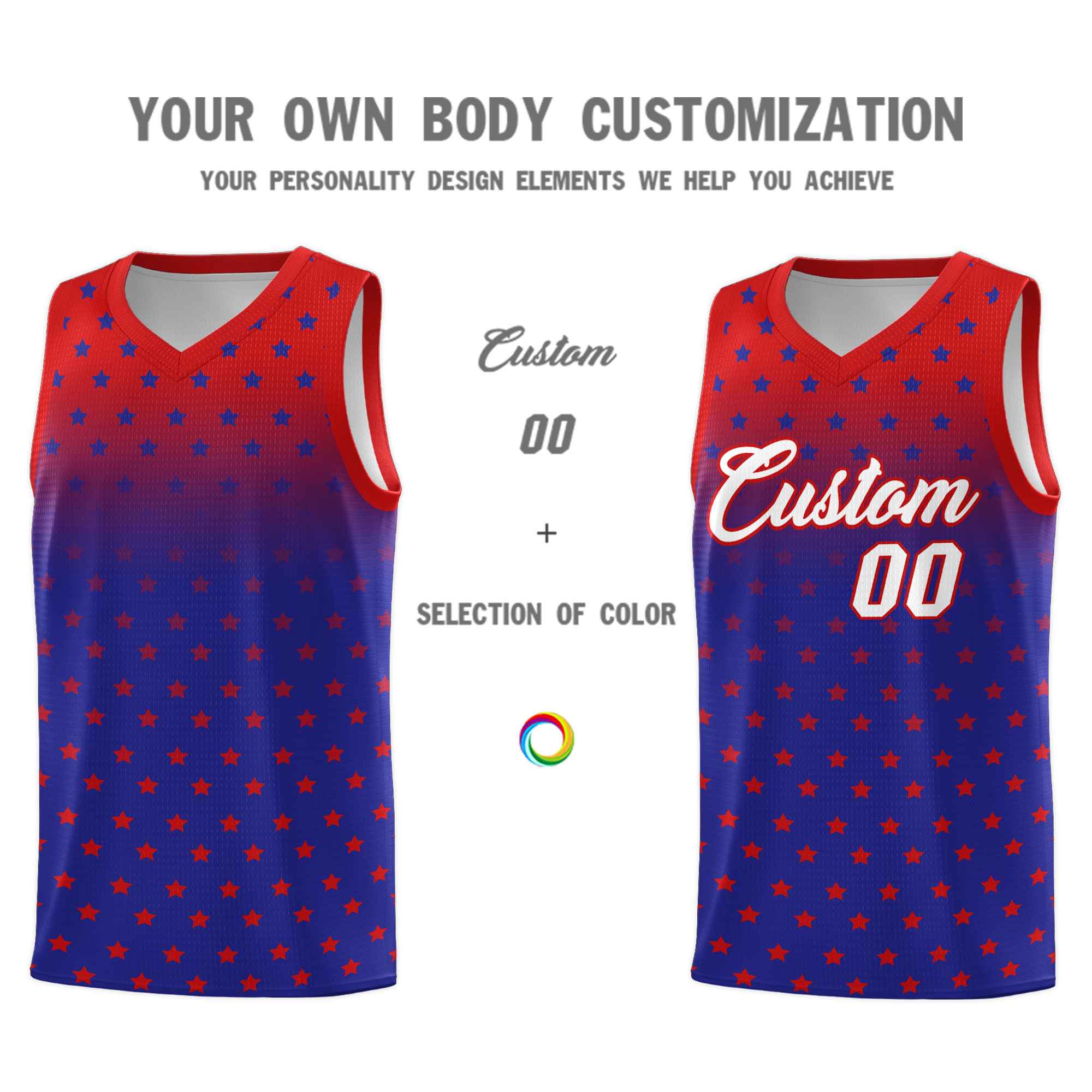 Custom Red Royal Gradient Start Pattern Basketball Jersey Kits|KXKSHOP