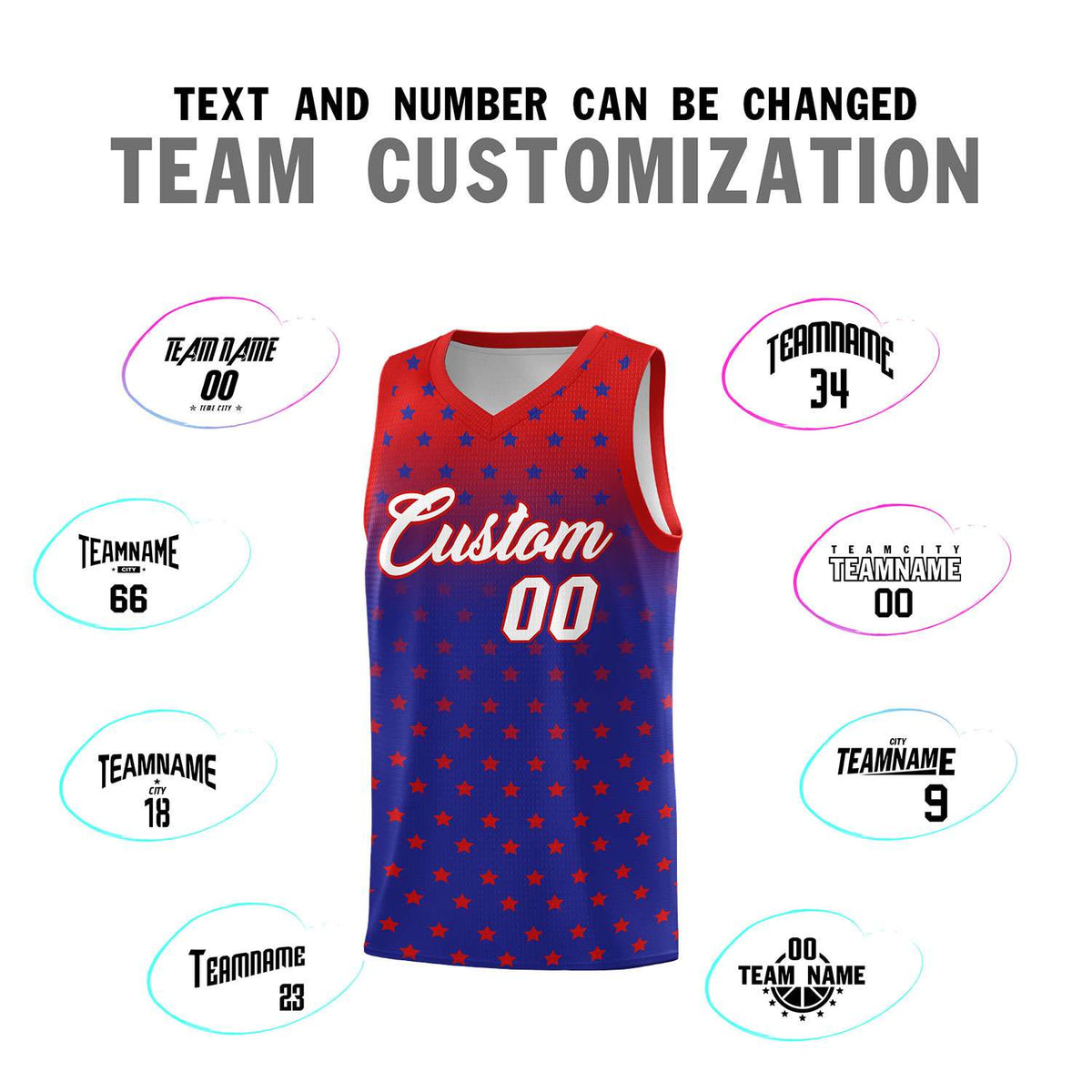 Custom Red Royal Gradient Start Pattern Basketball Jersey Kits|KXKSHOP