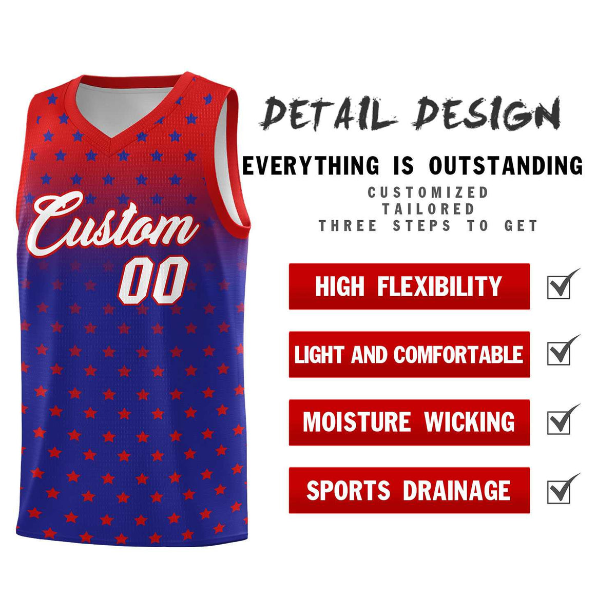 Custom Red Royal Gradient Start Pattern Basketball Jersey Kits|KXKSHOP