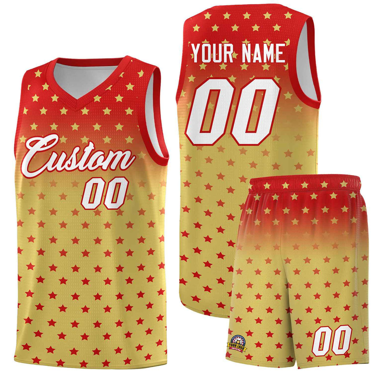 Custom Red Old Gold Gradient Start Pattern Basketball Jersey Kits|KXKSHOP