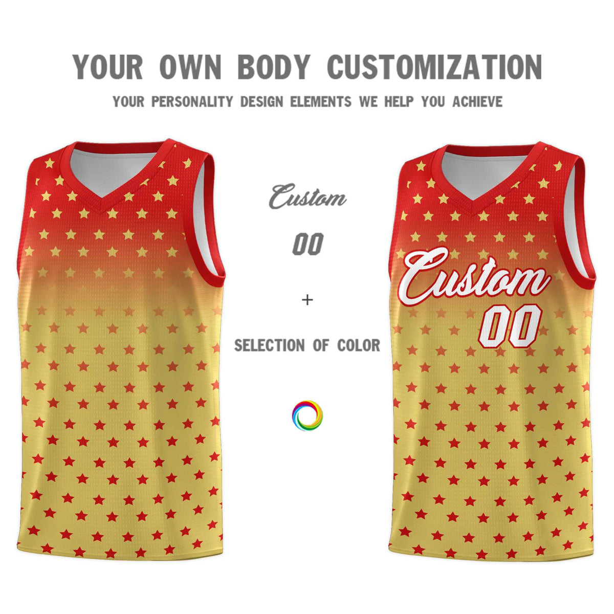 Custom Red Old Gold Gradient Start Pattern Basketball Jersey Kits|KXKSHOP