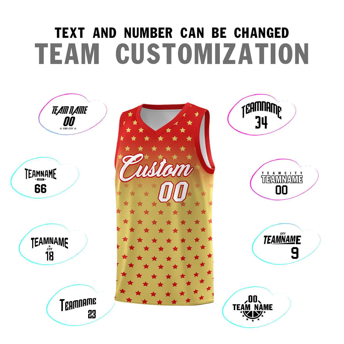 Custom Red Old Gold Gradient Start Pattern Basketball Jersey Kits|KXKSHOP