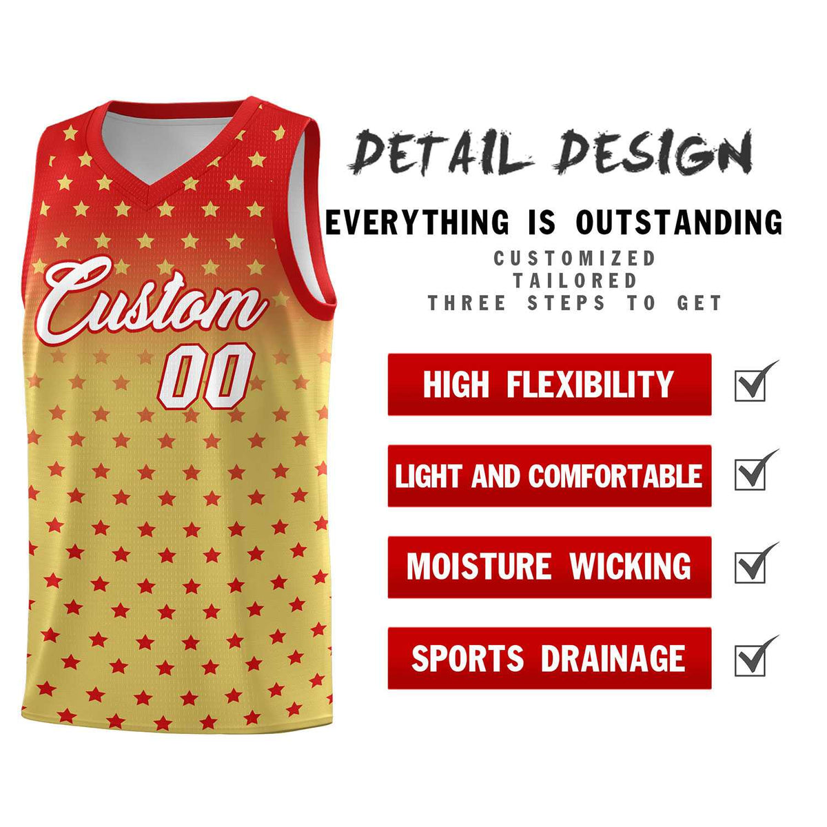 Custom Red Old Gold Gradient Start Pattern Basketball Jersey Kits|KXKSHOP