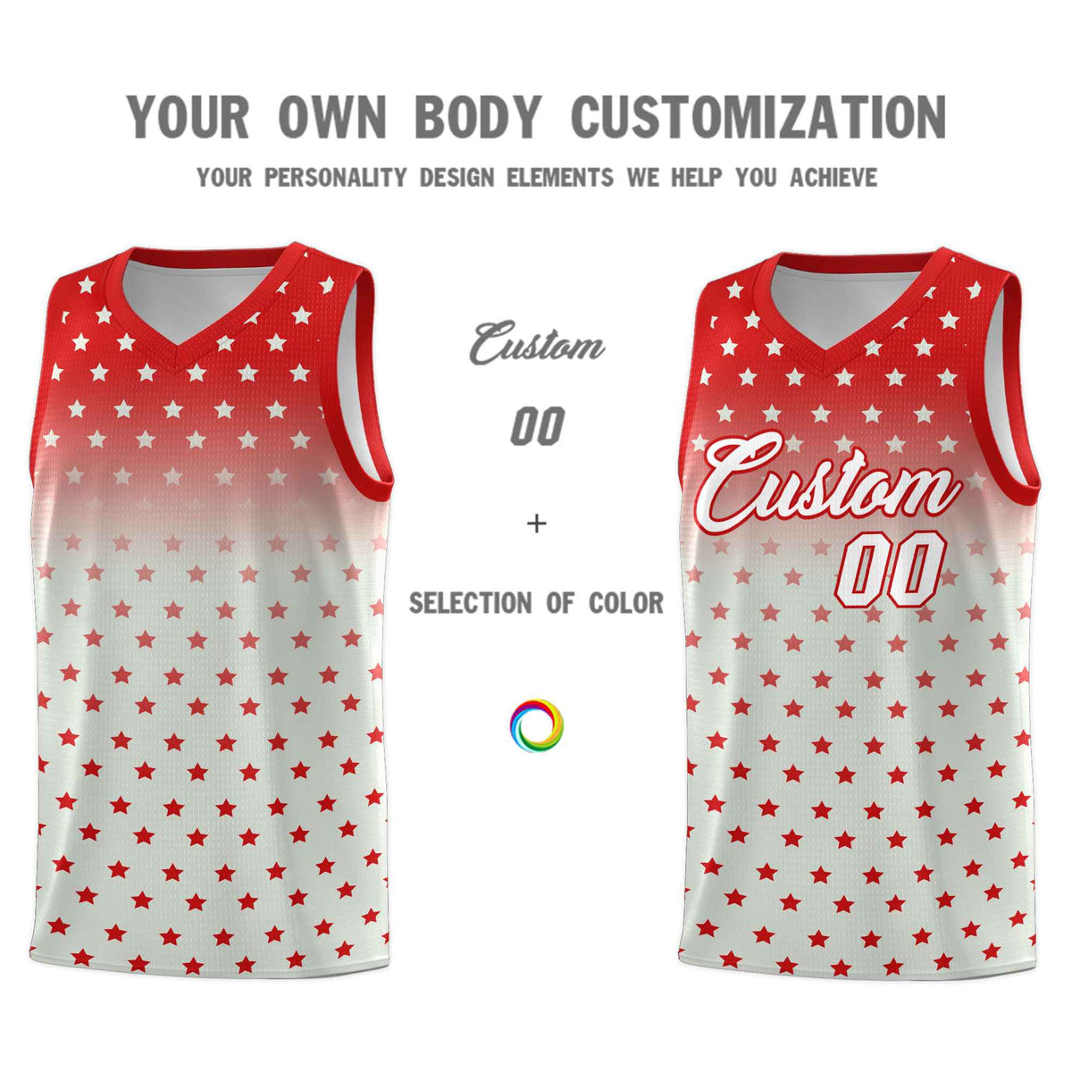 Custom Red Gray Gradient Start Pattern Basketball Jersey Kits|KXKSHOP