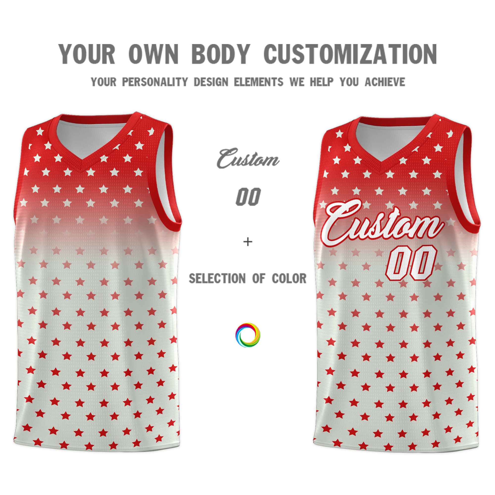 Custom Red Gray Gradient Start Pattern Basketball Jersey Kits|KXKSHOP