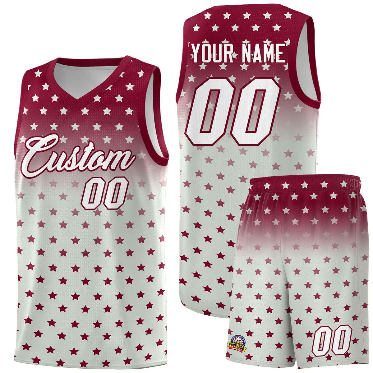 Custom Crimson Gray Gradient Start Pattern Basketball Jersey Kits|KXKSHOP