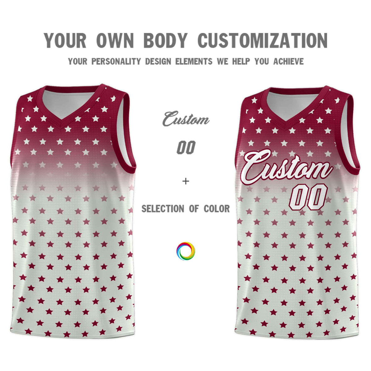 Custom Crimson Gray Gradient Start Pattern Basketball Jersey Kits|KXKSHOP