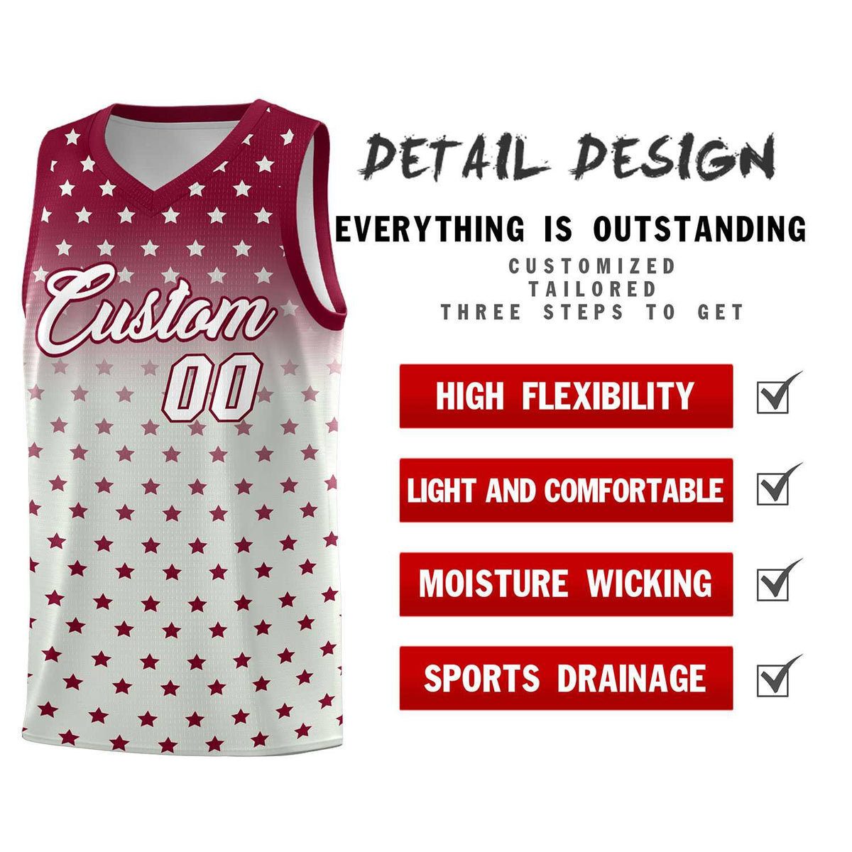Custom Crimson Gray Gradient Start Pattern Basketball Jersey Kits|KXKSHOP