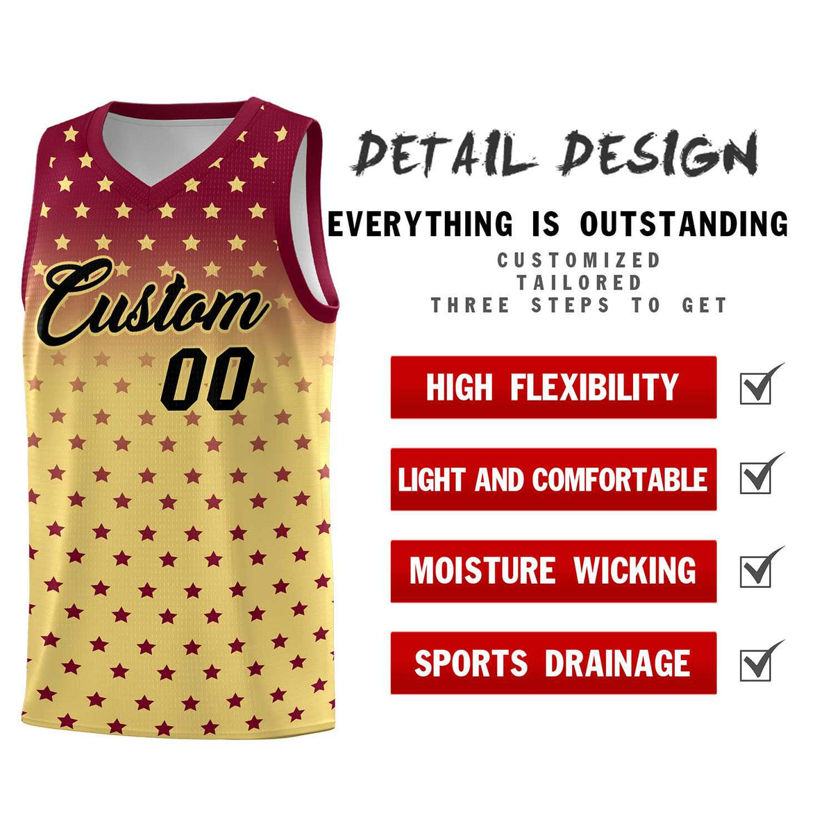 Custom Crimson Khaki Gradient Start Pattern Basketball Jersey Kits|KXKSHOP