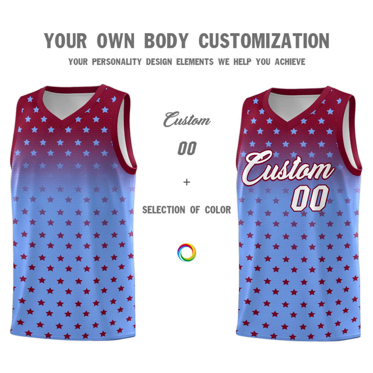 Custom Crimson Light Blue Gradient Start Pattern Basketball Jersey Kits|KXKSHOP