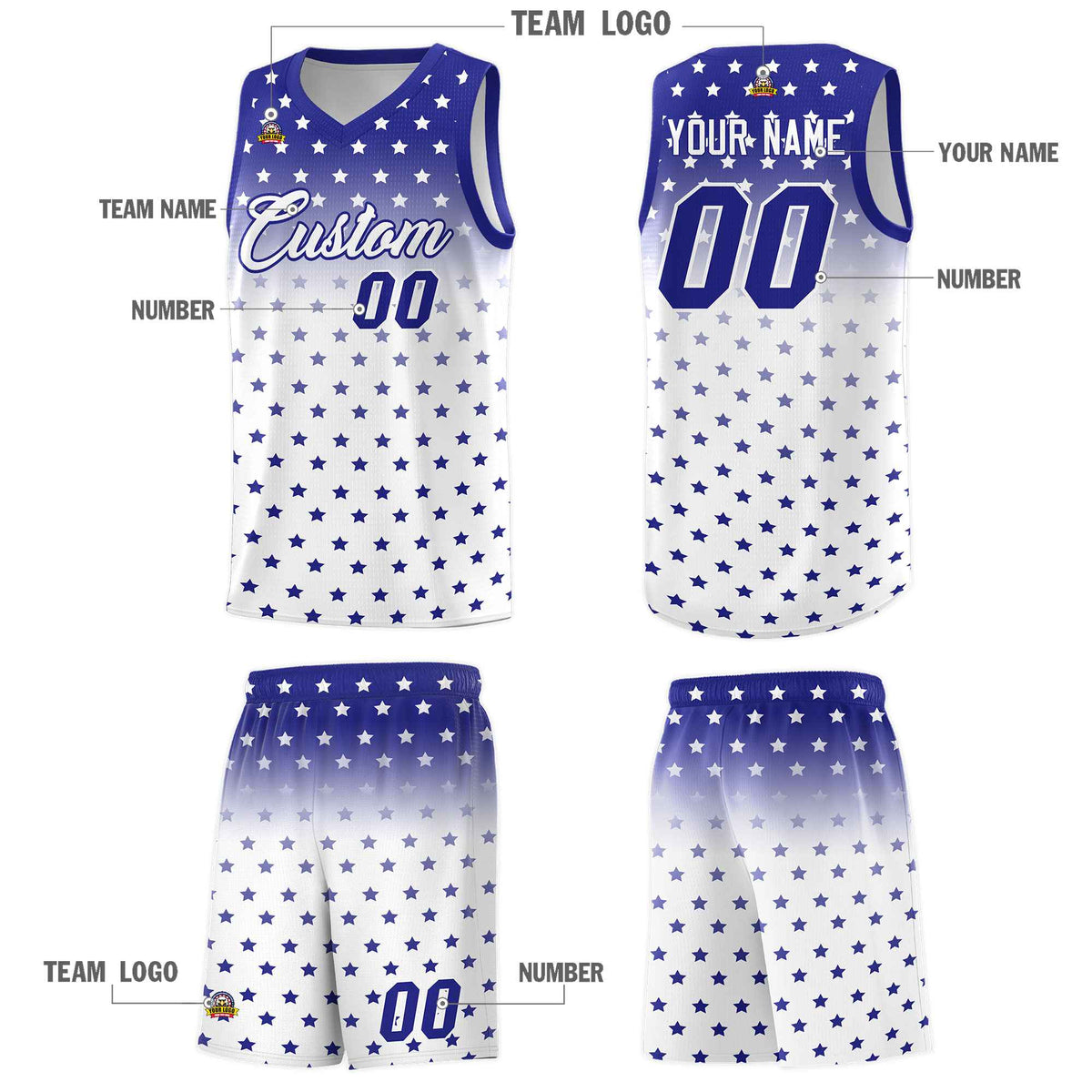 Custom Royal White Gradient Start Pattern Basketball Jersey Kits|KXKSHOP