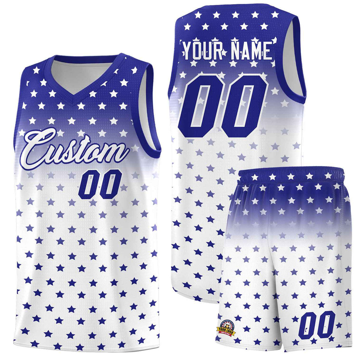 Custom Royal White Gradient Start Pattern Basketball Jersey Kits|KXKSHOP