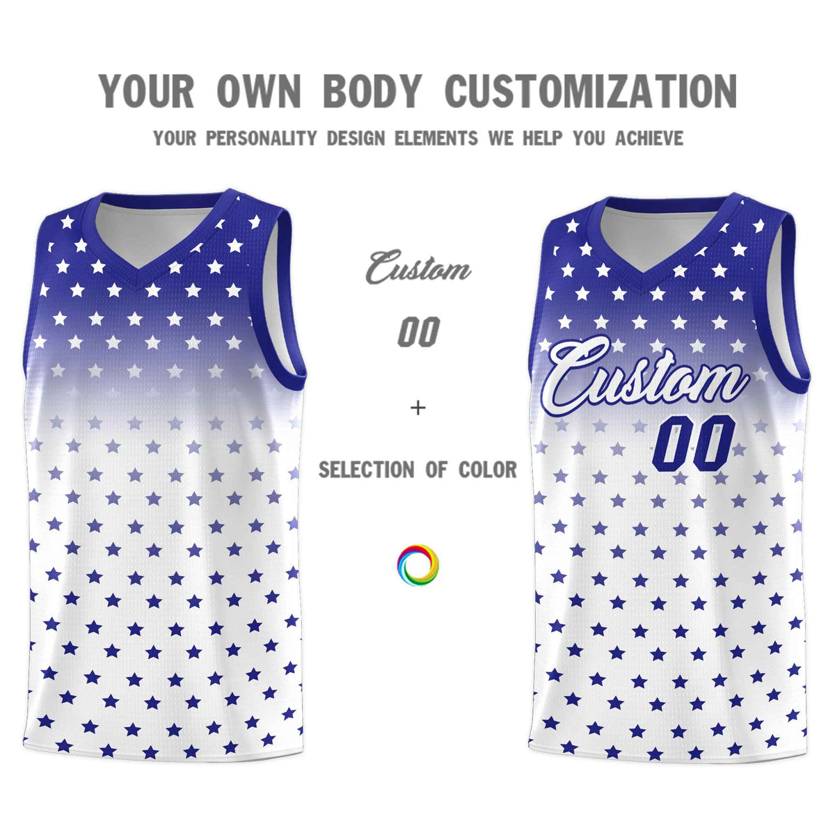 Custom Royal White Gradient Start Pattern Basketball Jersey Kits|KXKSHOP