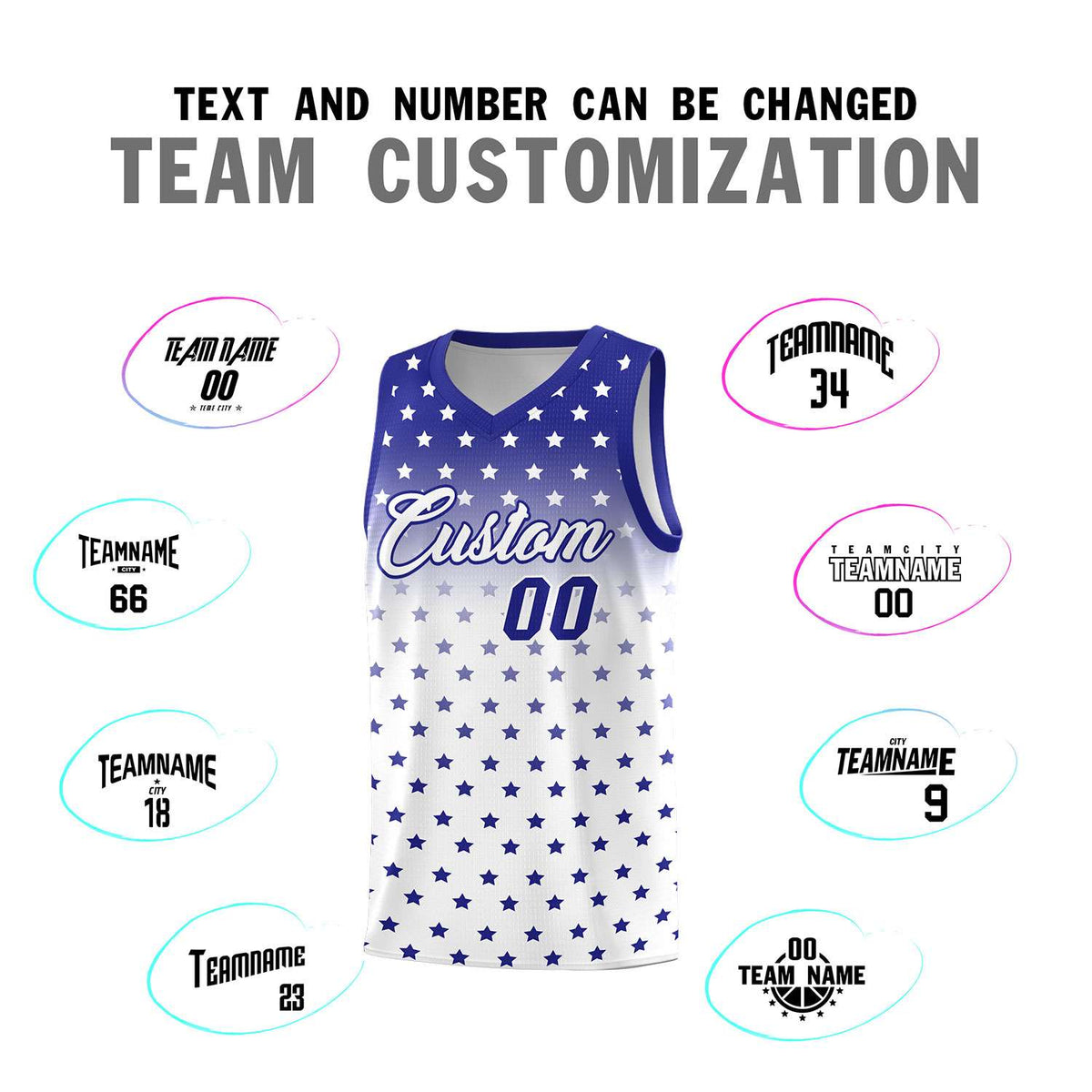 Custom Royal White Gradient Start Pattern Basketball Jersey Kits|KXKSHOP