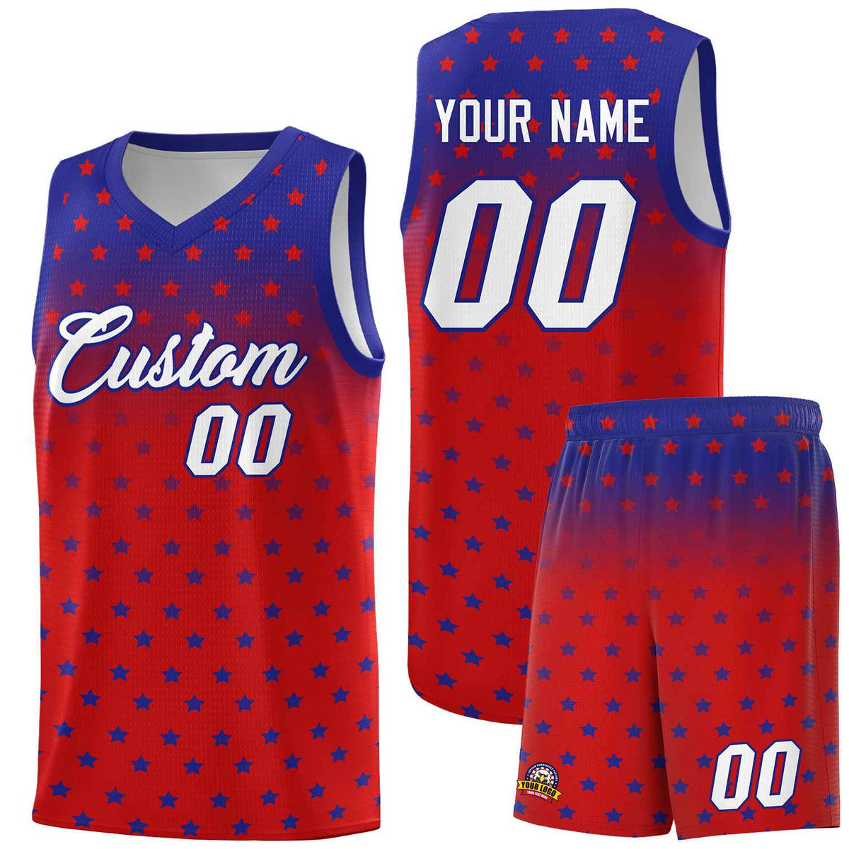 Custom Royal Red Gradient Start Pattern Basketball Jersey Kits|KXKSHOP