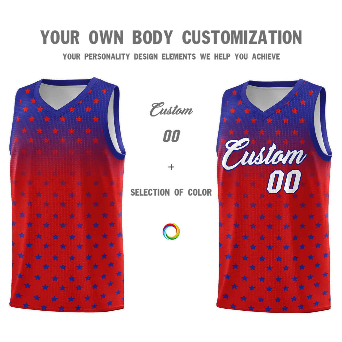 Custom Royal Red Gradient Start Pattern Basketball Jersey Kits|KXKSHOP