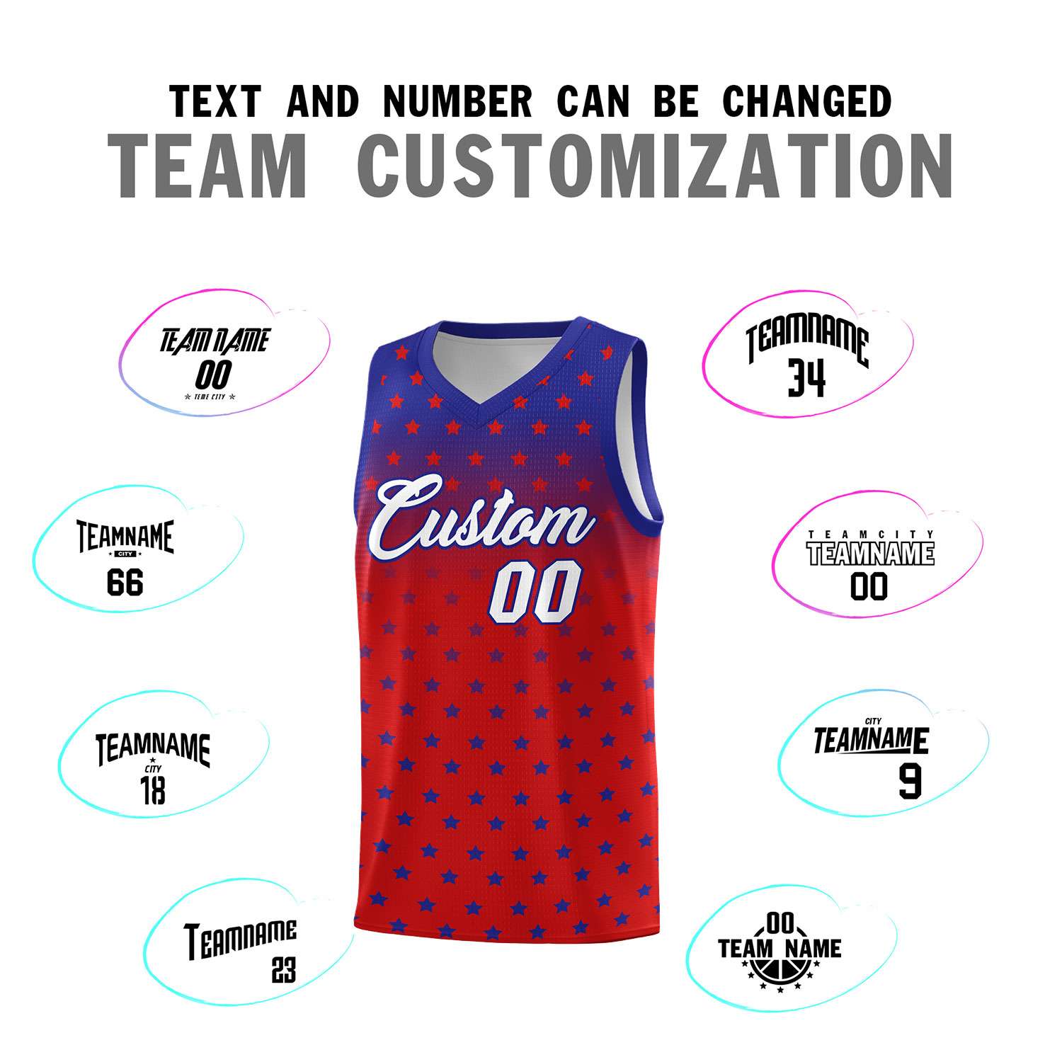 Custom Royal Red Gradient Start Pattern Basketball Jersey Kits|KXKSHOP
