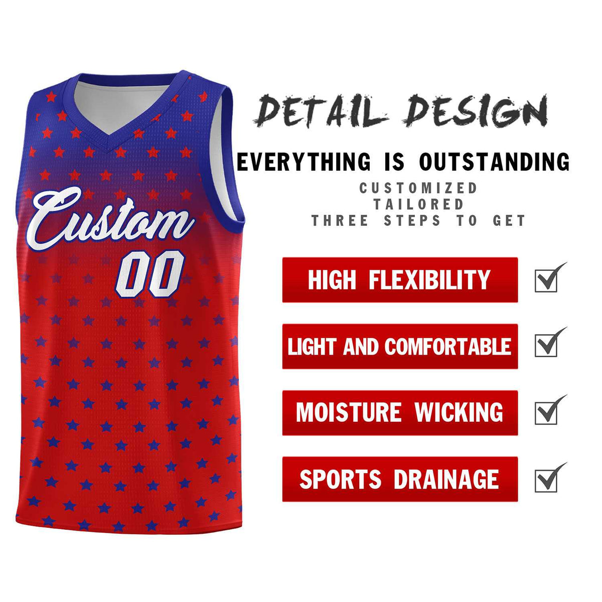 Custom Royal Red Gradient Start Pattern Basketball Jersey Kits|KXKSHOP
