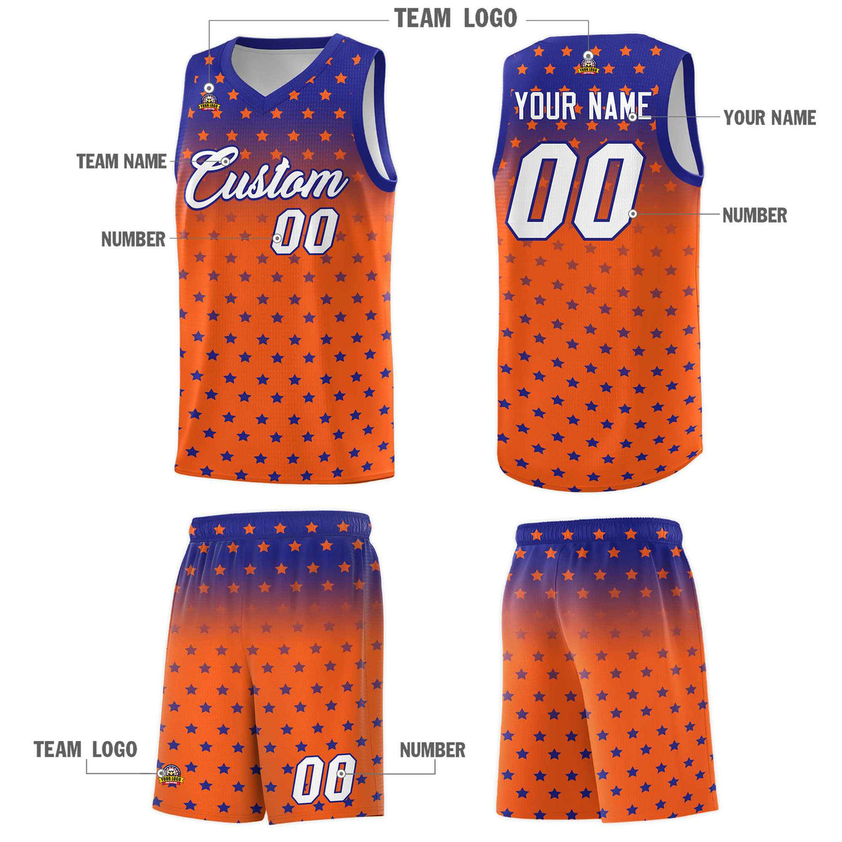 Custom Royal Orange Gradient Start Pattern Basketball Jersey Kits|KXKSHOP
