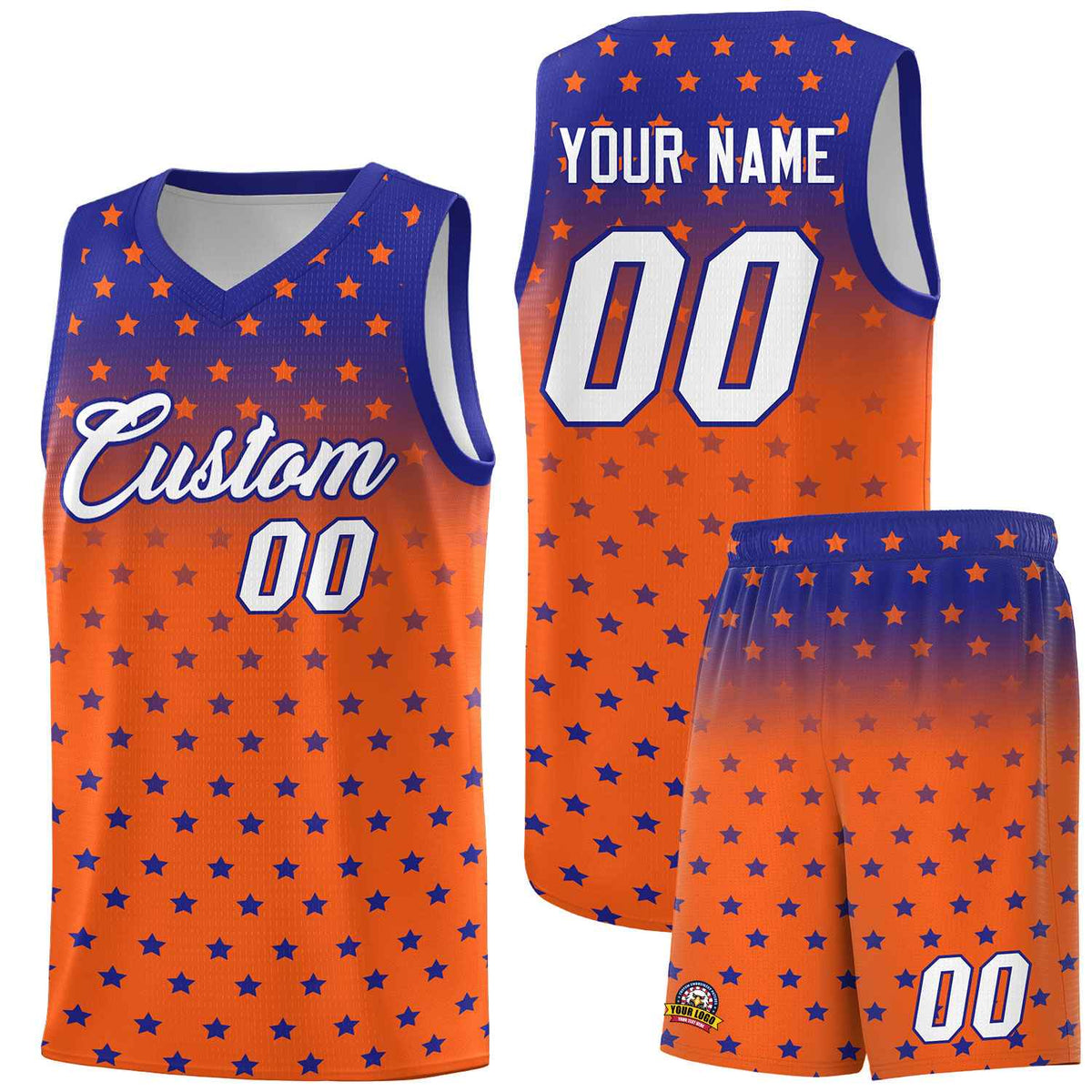 Custom Royal Orange Gradient Start Pattern Basketball Jersey Kits|KXKSHOP