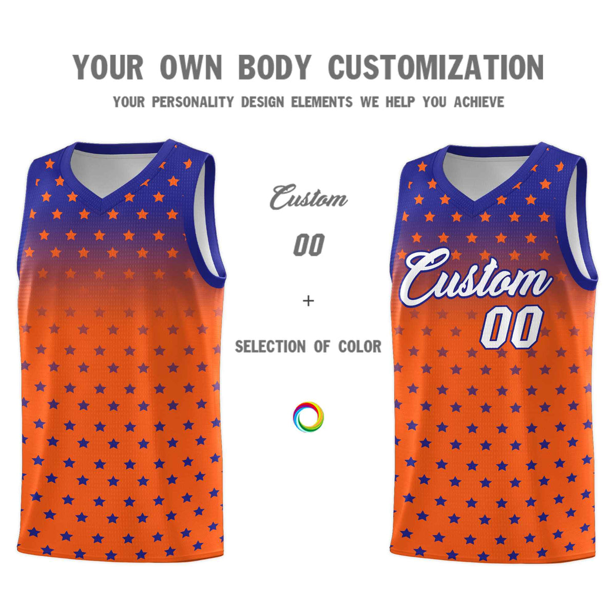 Custom Royal Orange Gradient Start Pattern Basketball Jersey Kits|KXKSHOP