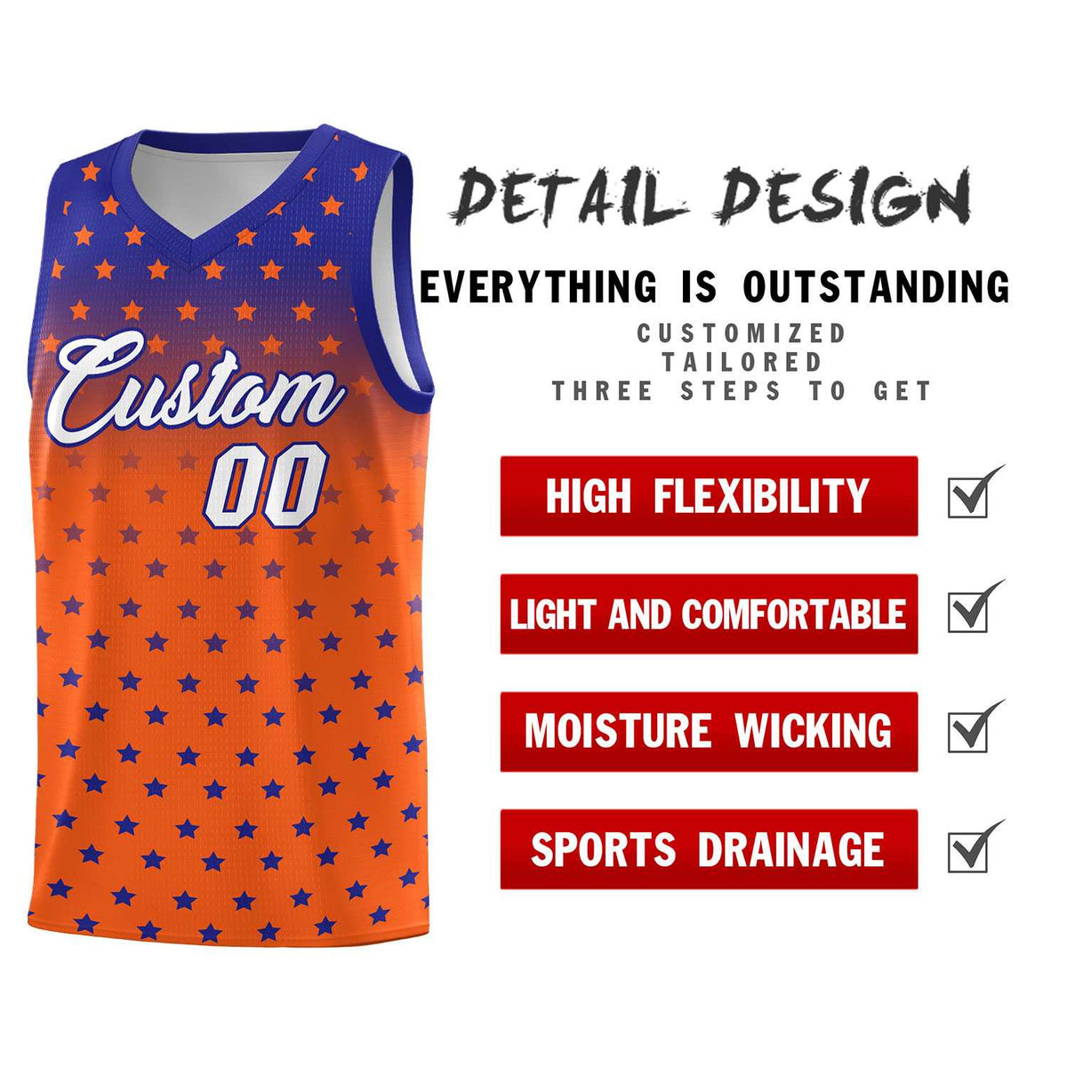 Custom Royal Orange Gradient Start Pattern Basketball Jersey Kits|KXKSHOP