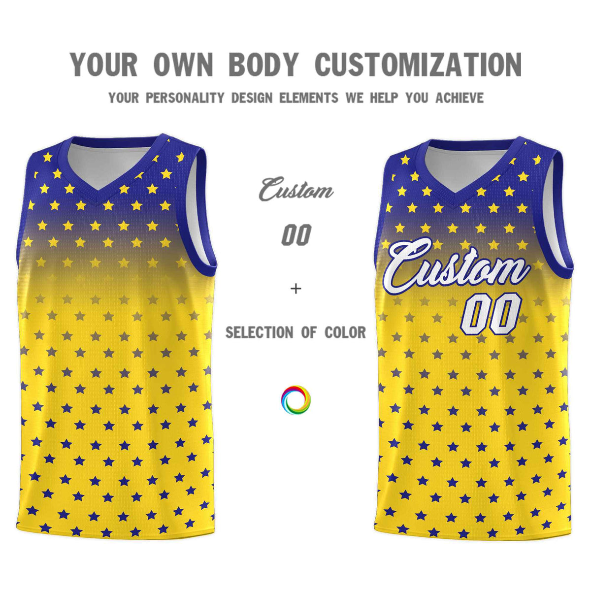 Custom Royal Gold Gradient Start Pattern Basketball Jersey Kits|KXKSHOP