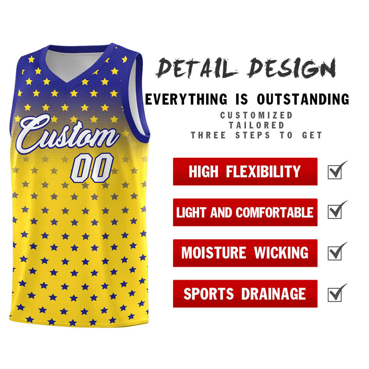 Custom Royal Gold Gradient Start Pattern Basketball Jersey Kits|KXKSHOP