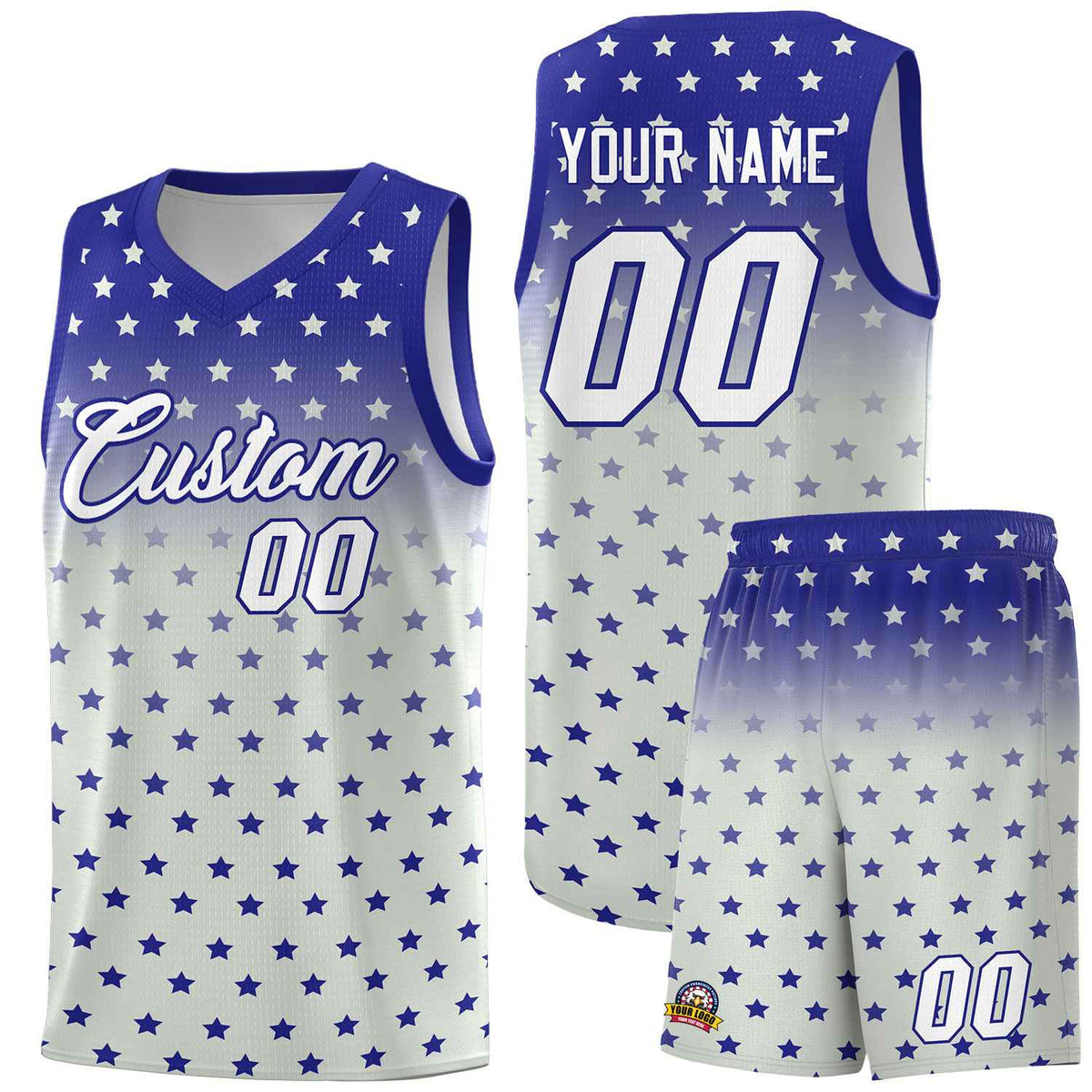Custom Royal Gray Gradient Start Pattern Basketball Jersey Kits|KXKSHOP
