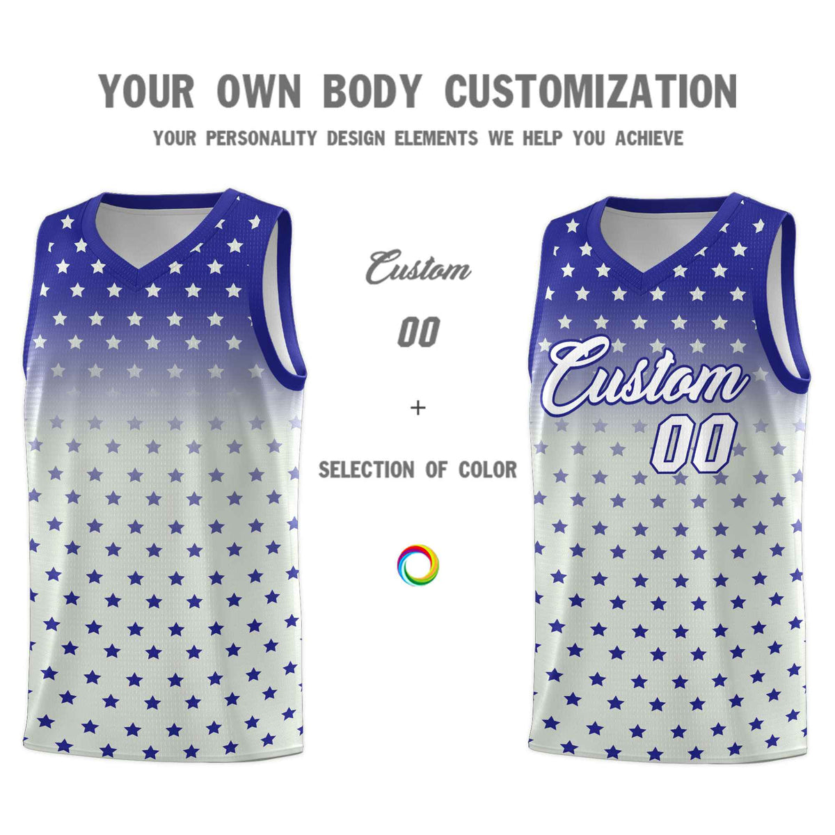 Custom Royal Gray Gradient Start Pattern Basketball Jersey Kits|KXKSHOP