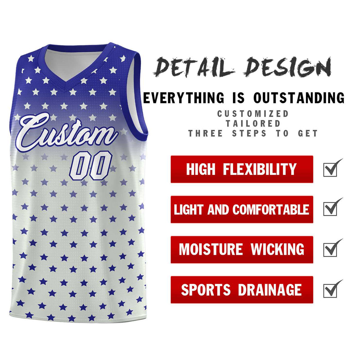 Custom Royal Gray Gradient Start Pattern Basketball Jersey Kits|KXKSHOP