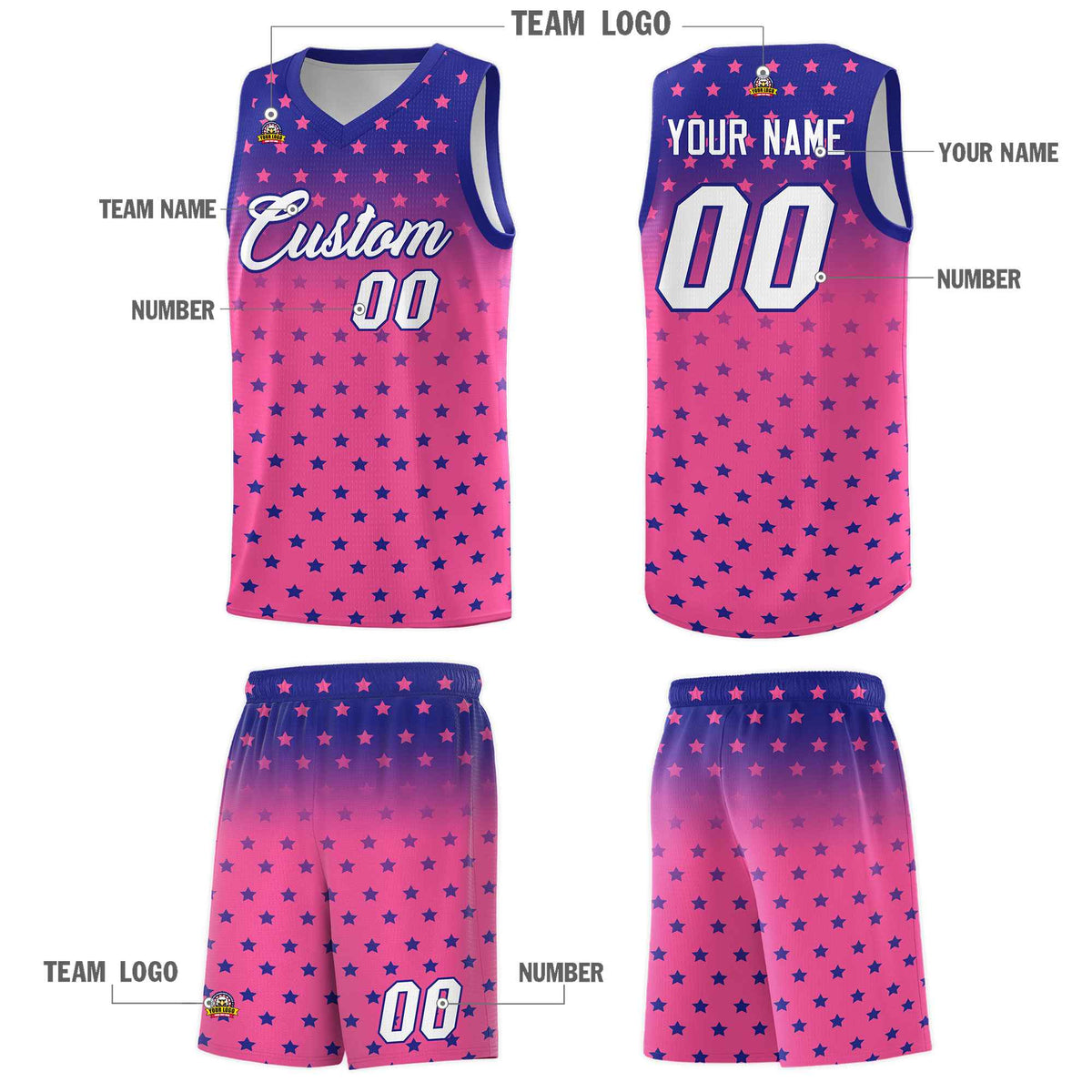 Custom Royal Pink Gradient Start Pattern Basketball Jersey Kits|KXKSHOP