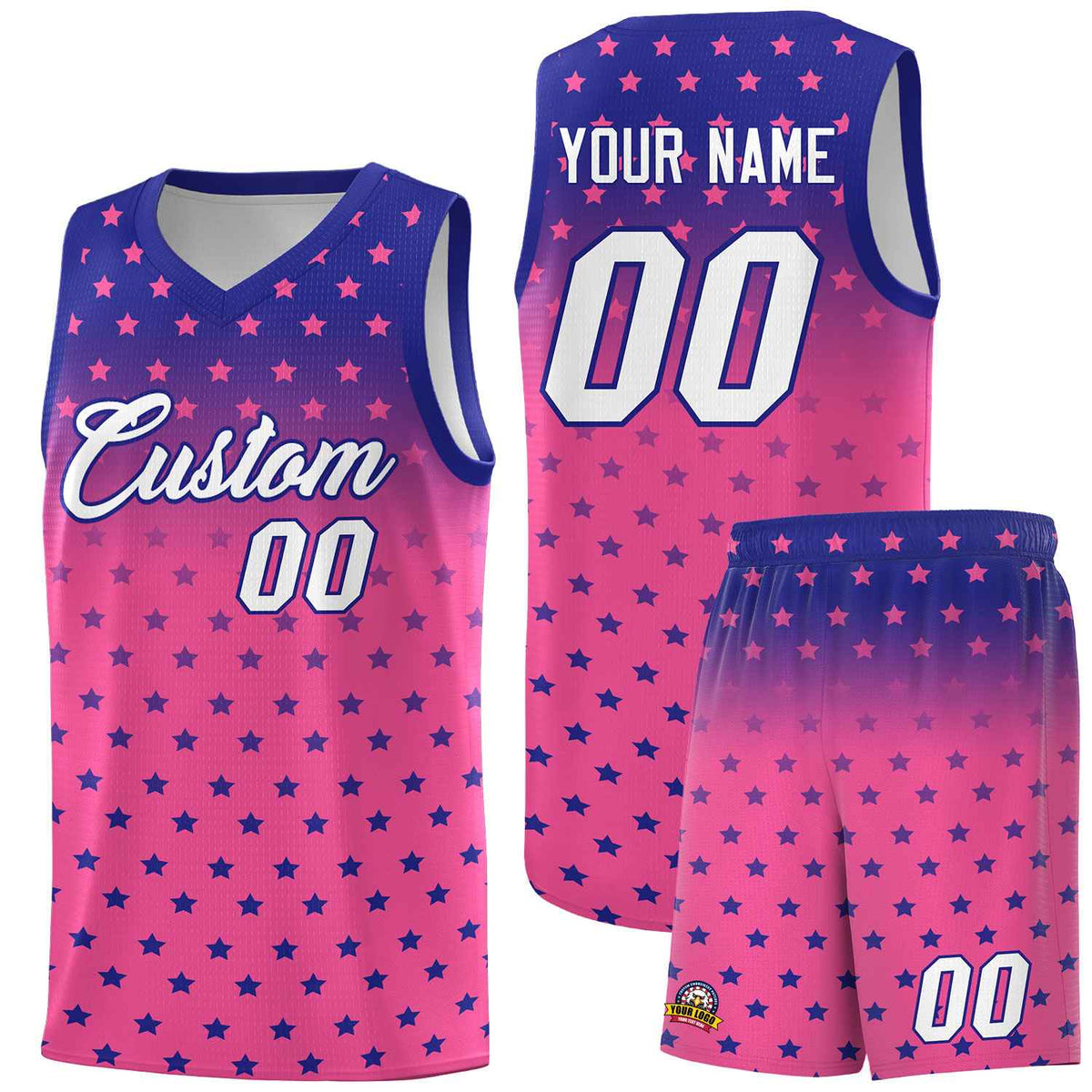 Custom Royal Pink Gradient Start Pattern Basketball Jersey Kits|KXKSHOP