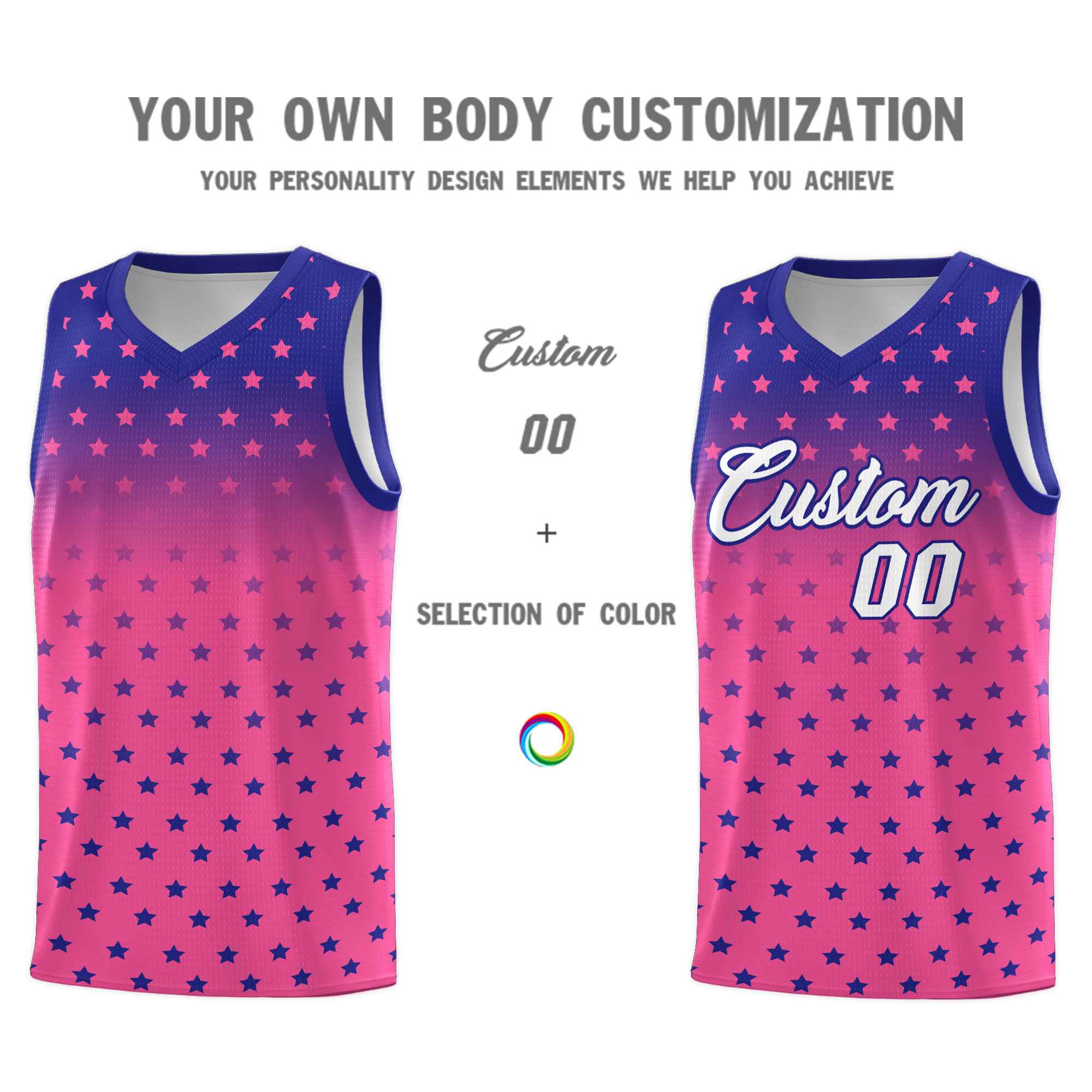 Custom Royal Pink Gradient Start Pattern Basketball Jersey Kits|KXKSHOP