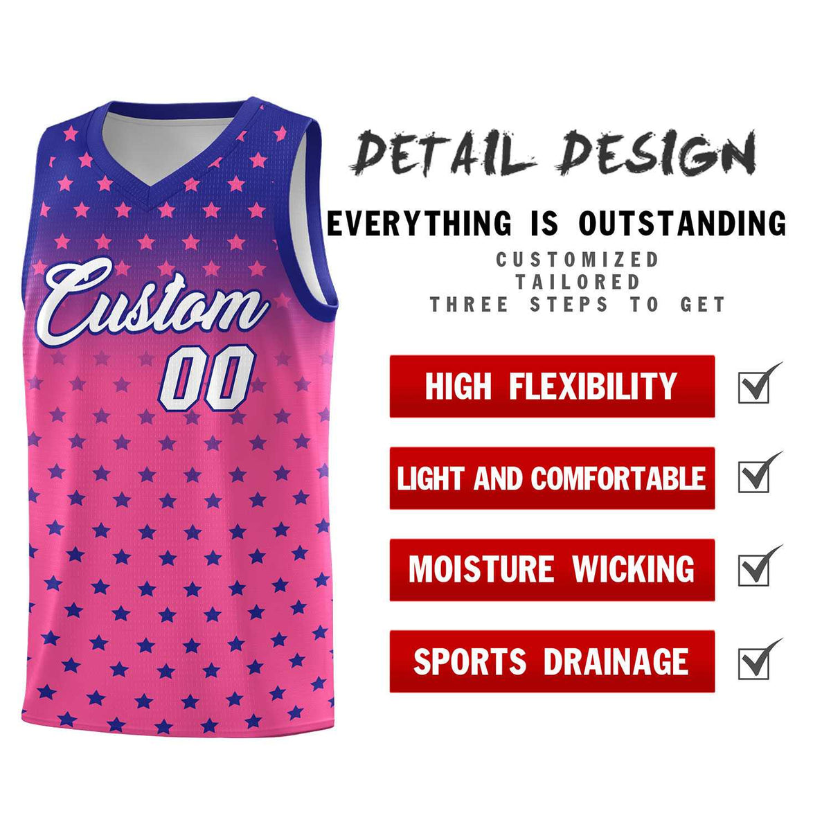 Custom Royal Pink Gradient Start Pattern Basketball Jersey Kits|KXKSHOP