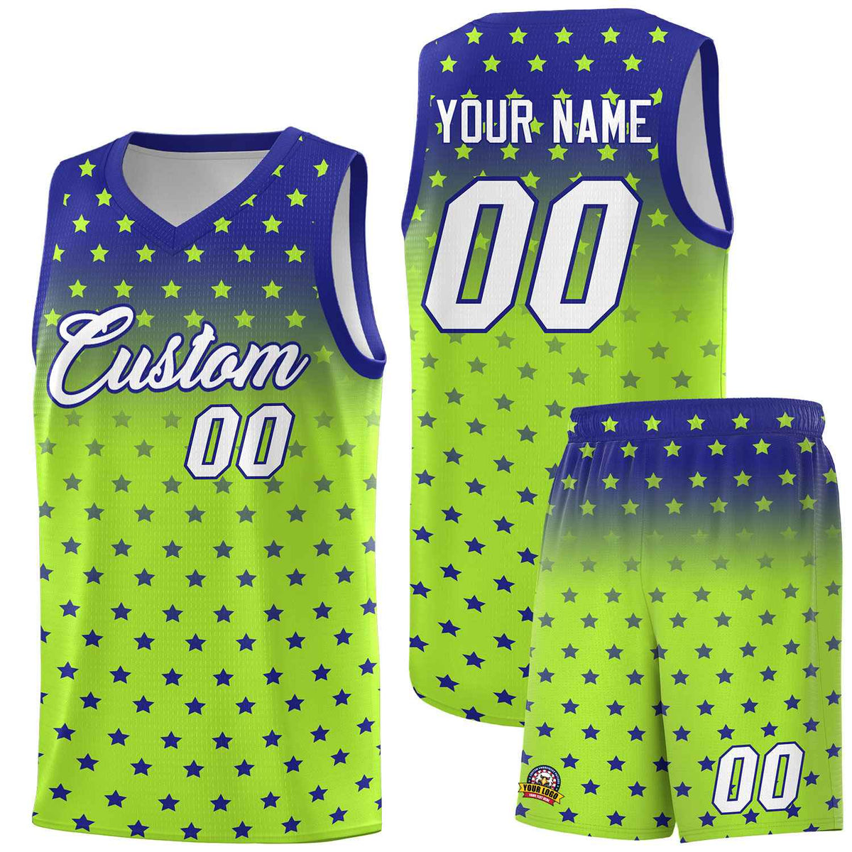 Custom Royal Light Green Gradient Start Pattern Basketball Jersey Kits|KXKSHOP