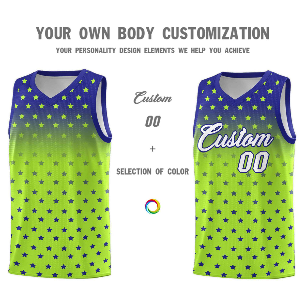 Custom Royal Light Green Gradient Start Pattern Basketball Jersey Kits|KXKSHOP