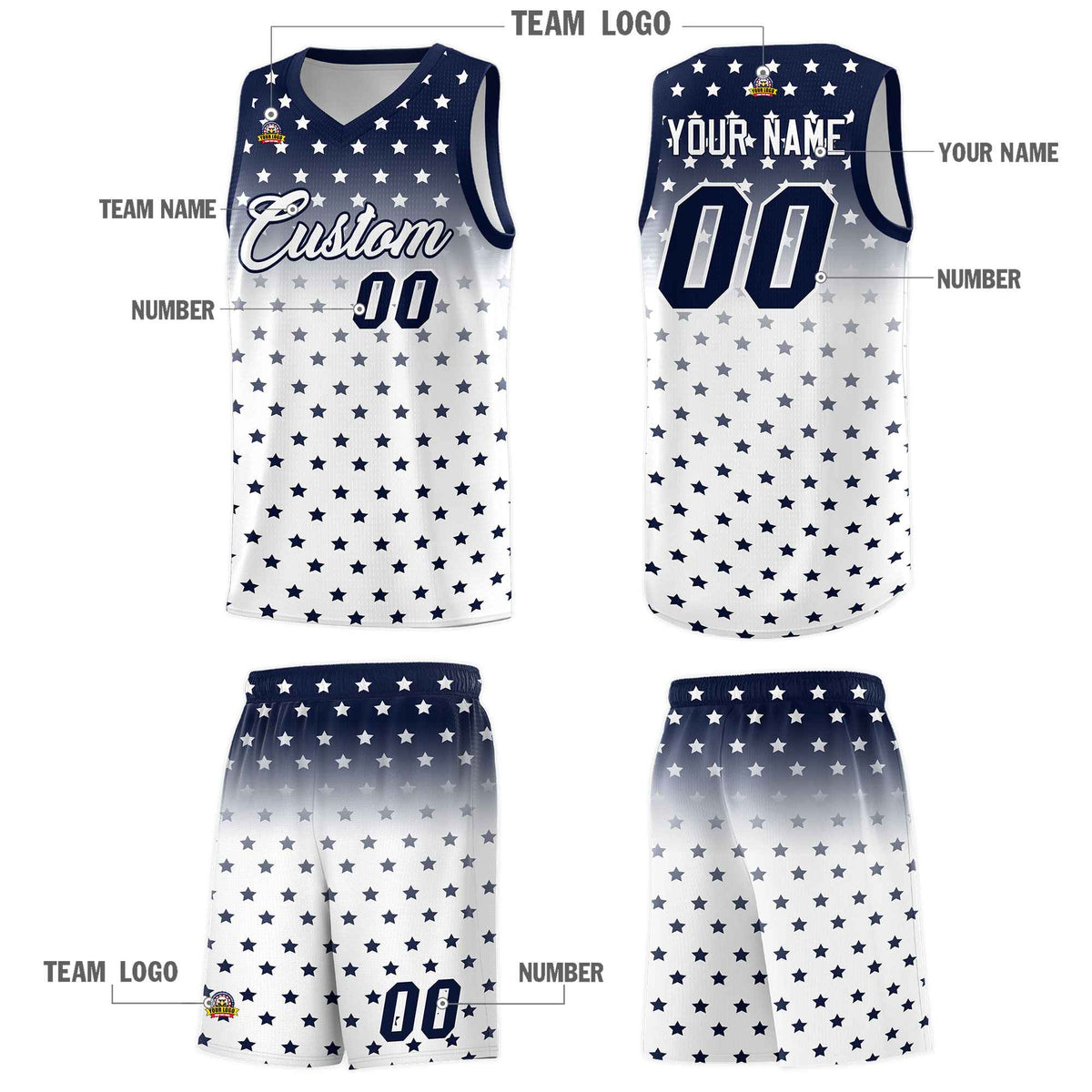 Custom Navy White Gradient Start Pattern Basketball Jersey Kits|KXKSHOP