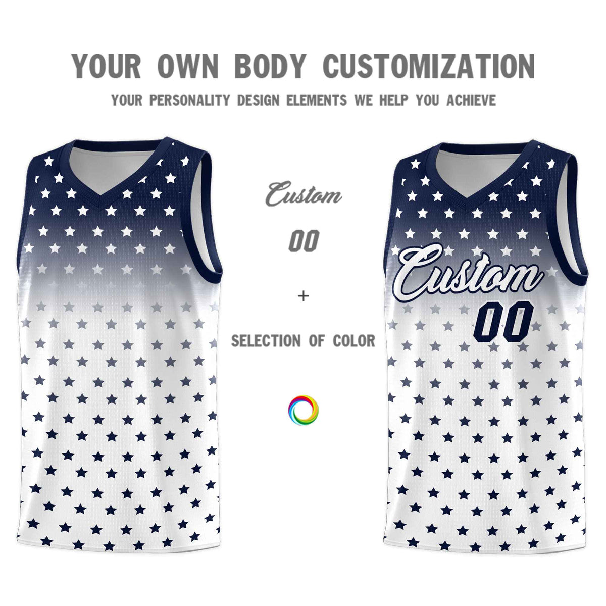 Custom Navy White Gradient Start Pattern Basketball Jersey Kits|KXKSHOP
