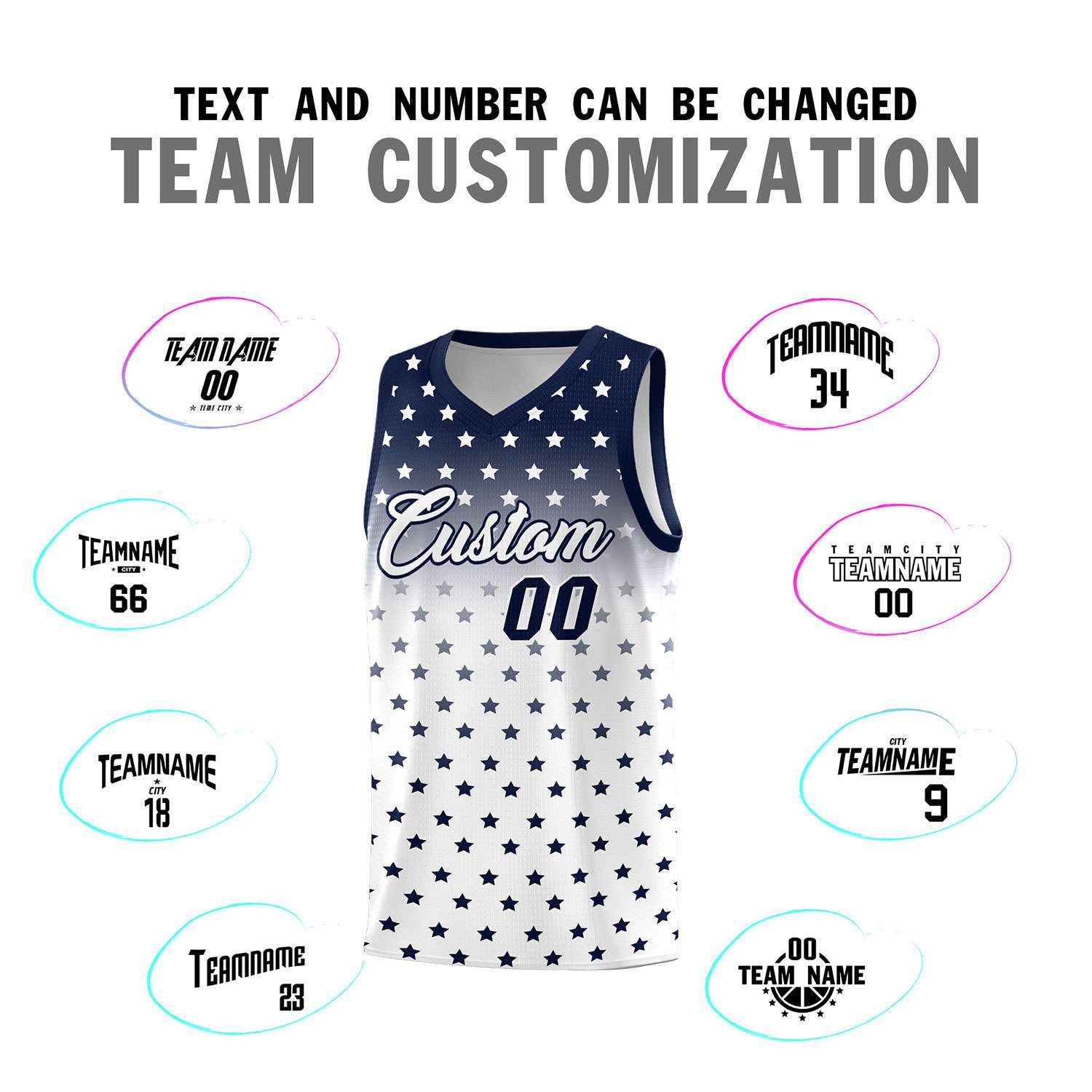 Custom Navy White Gradient Start Pattern Basketball Jersey Kits|KXKSHOP