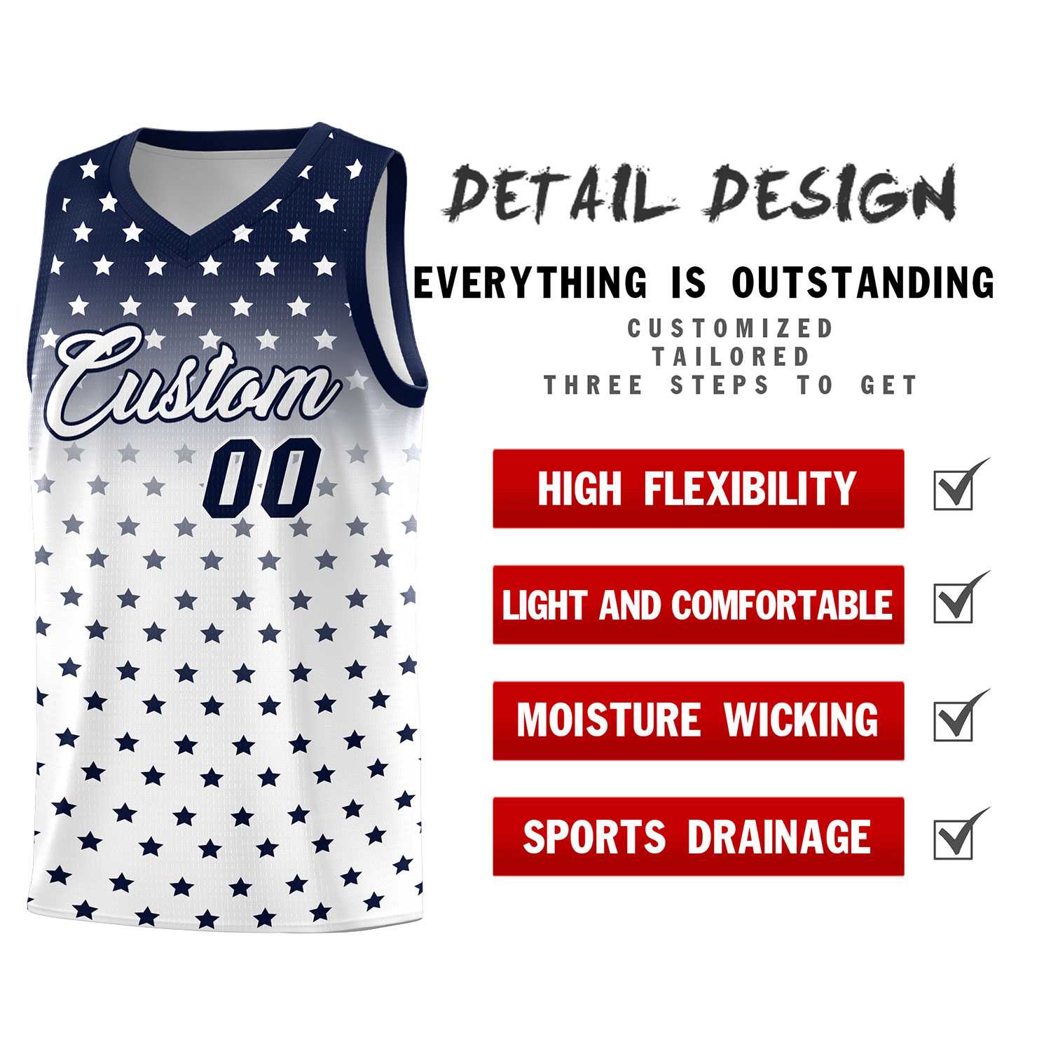 Custom Navy White Gradient Start Pattern Basketball Jersey Kits|KXKSHOP