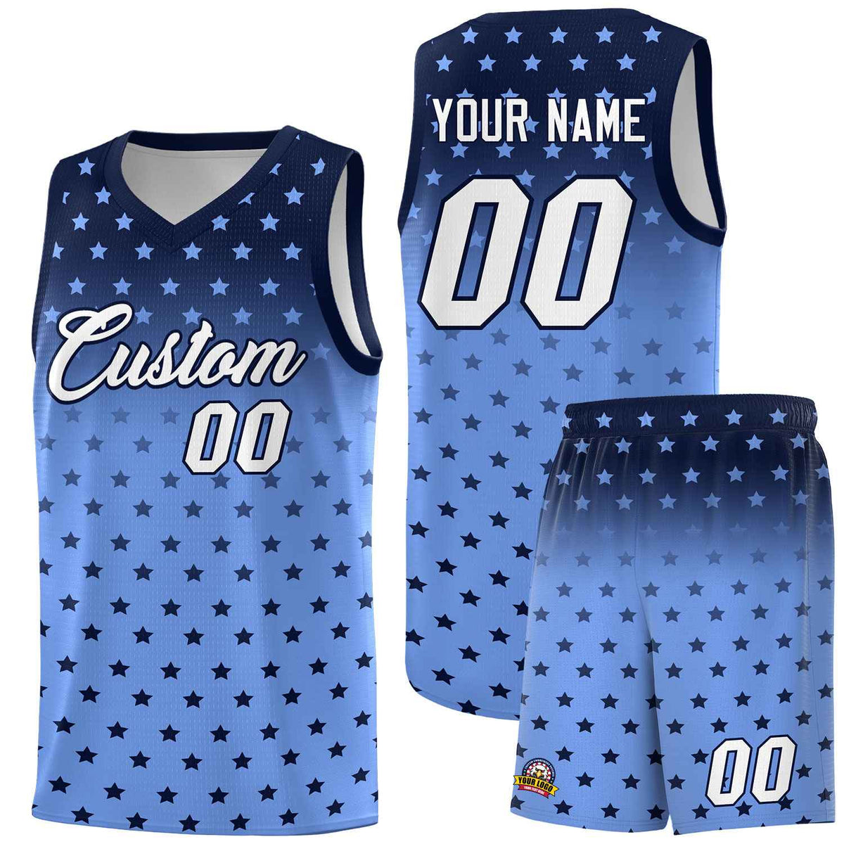 Custom Navy Light Blue Gradient Start Pattern Basketball Jersey Kits|KXKSHOP