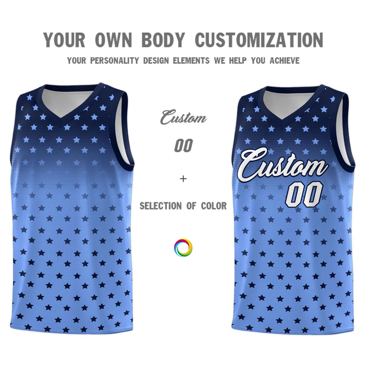 Custom Navy Light Blue Gradient Start Pattern Basketball Jersey Kits|KXKSHOP
