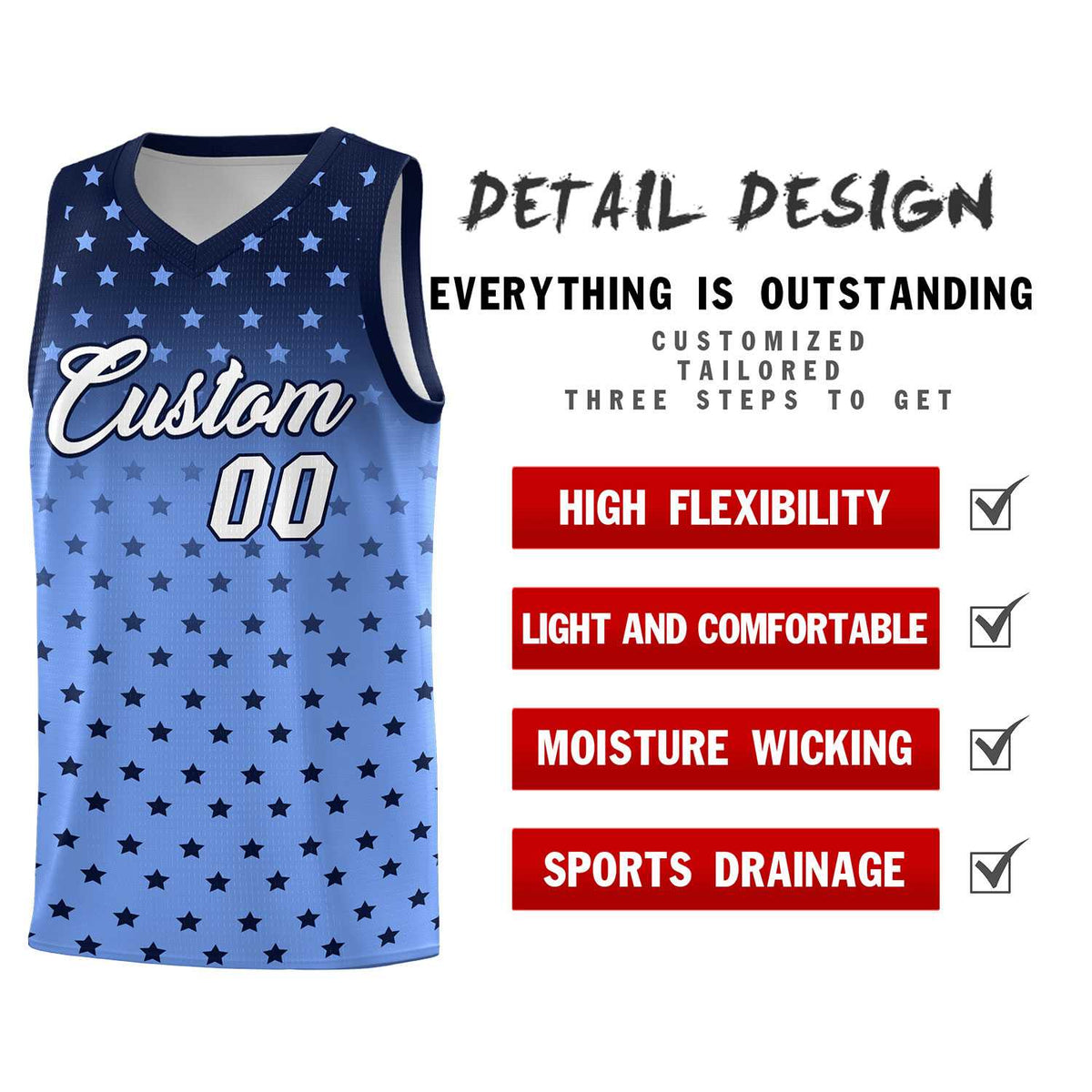Custom Navy Light Blue Gradient Start Pattern Basketball Jersey Kits|KXKSHOP