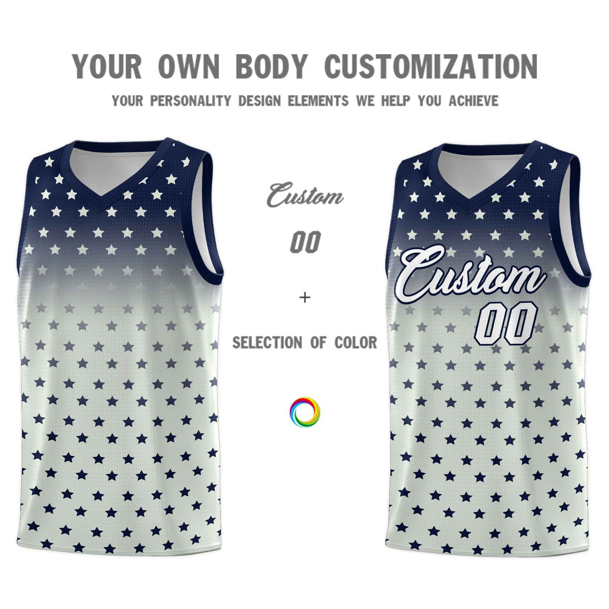 Custom Navy Gray Gradient Start Pattern Basketball Jersey Kits|KXKSHOP