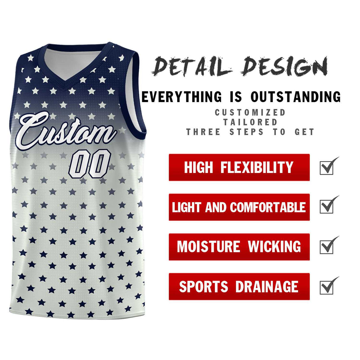 Custom Navy Gray Gradient Start Pattern Basketball Jersey Kits|KXKSHOP
