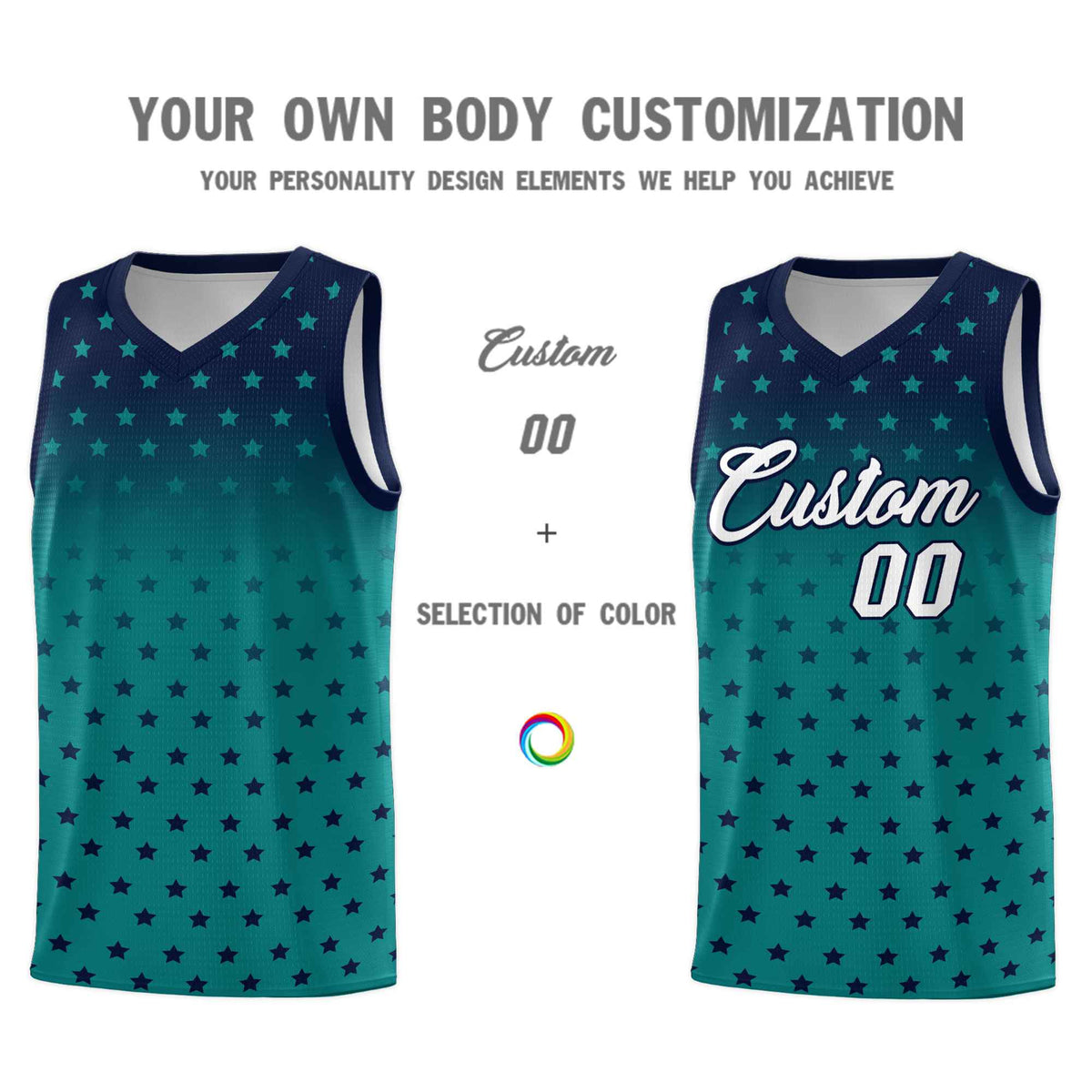 Custom Navy Aqua Gradient Start Pattern Basketball Jersey Kits|KXKSHOP