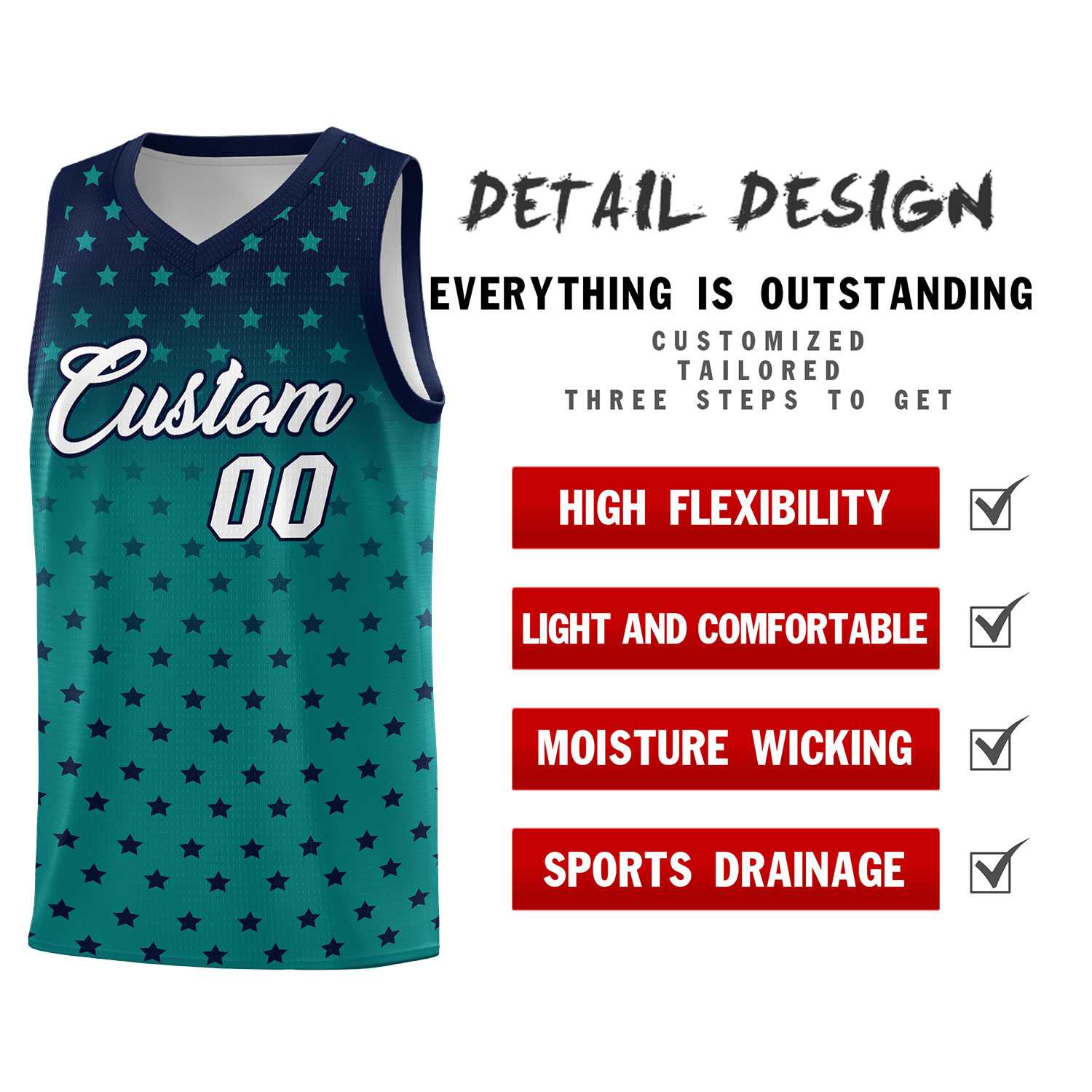 Custom Navy Aqua Gradient Start Pattern Basketball Jersey Kits|KXKSHOP