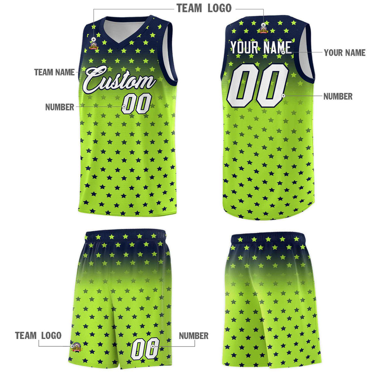 Custom Navy Light Green Gradient Start Pattern Basketball Jersey Kits|KXKSHOP